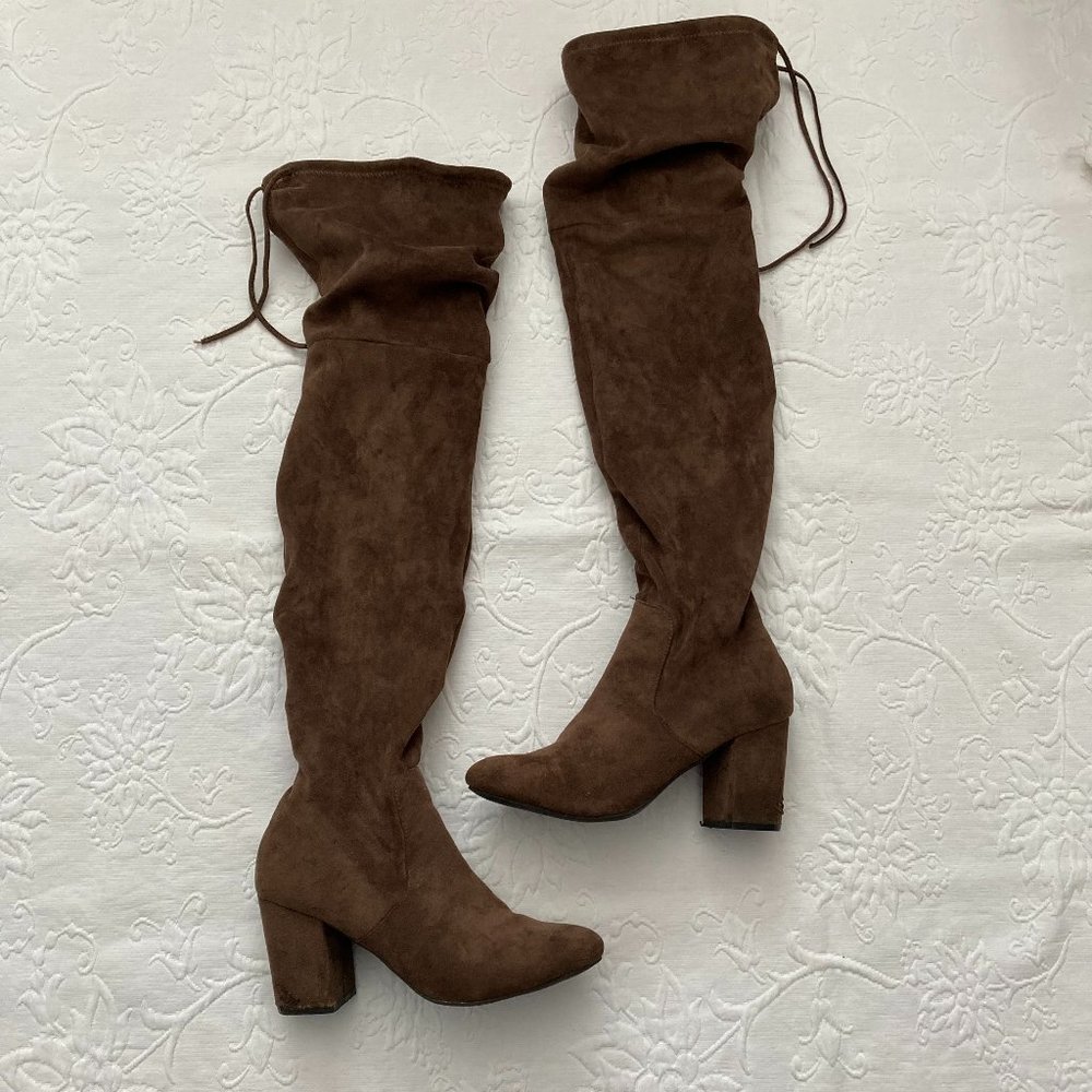 Forever 21 Brown Suede Over The Knee Heeled Boots